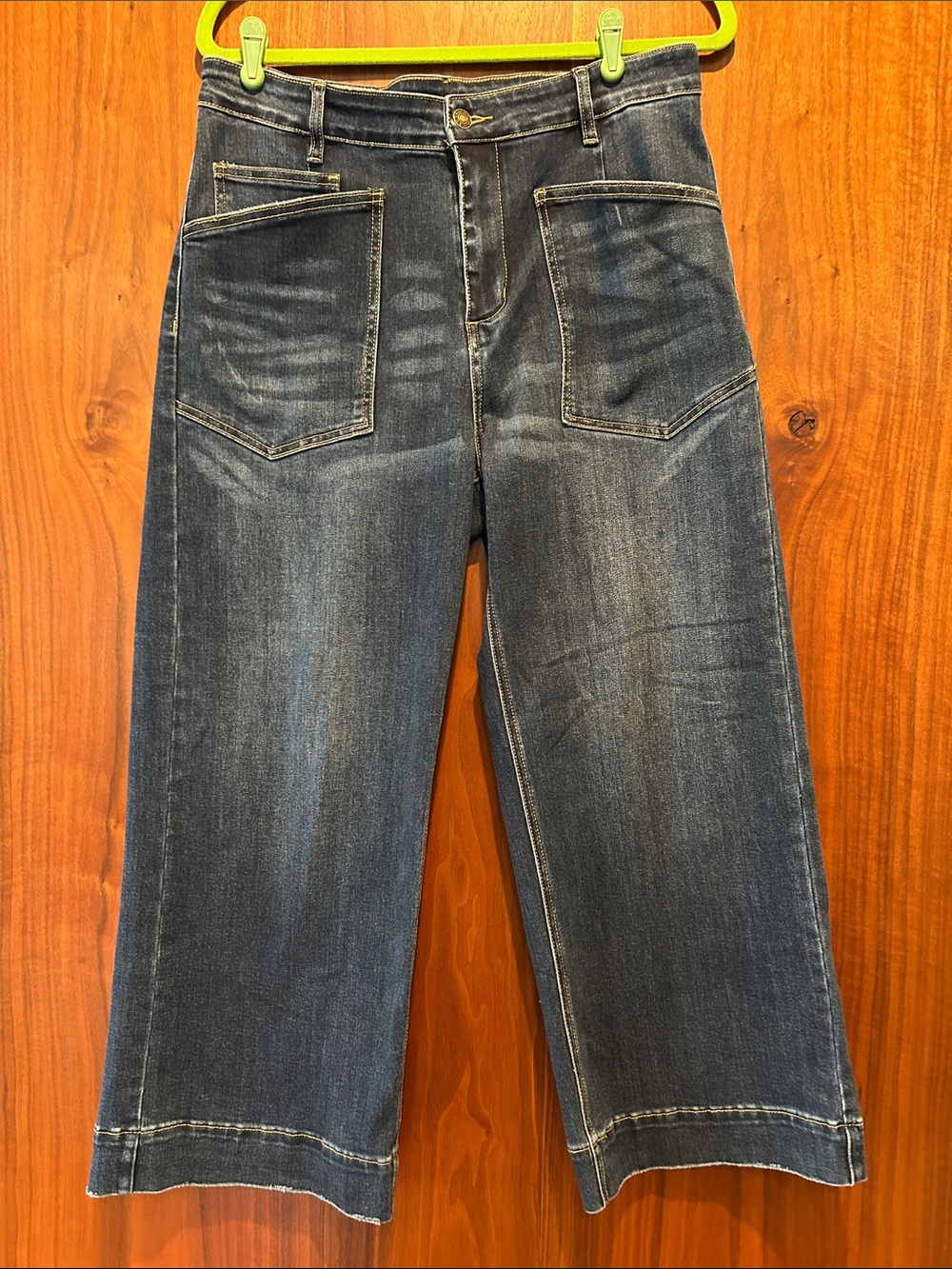 High-Rise Cropped Wide Leg Jeans in Dark Blue Denim